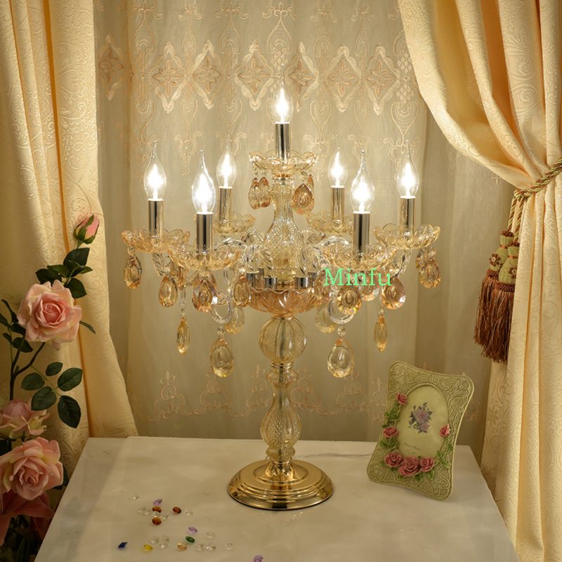Image of European style wedding crystal table lamp top-grade candle desk lamps living room bedroom bedside table light banquet hall lighting