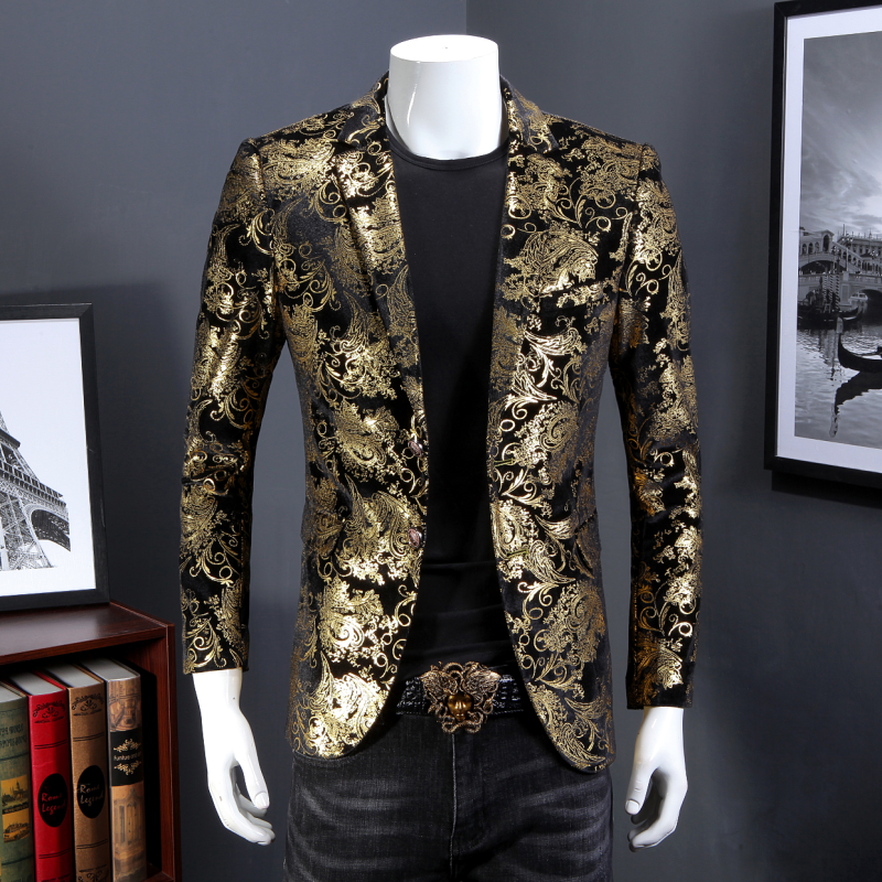 Image of European version local tyrant gold men&#039s top boutique suit fashion youth fashion plus size trend groom wedding dress casual jacket 200