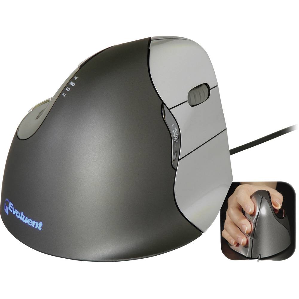 Image of Evoluent Vertical Mouse 4 VM4R Ergonomic mouse USB Optical Black Silver 6 Buttons 2800 dpi Ergonomic