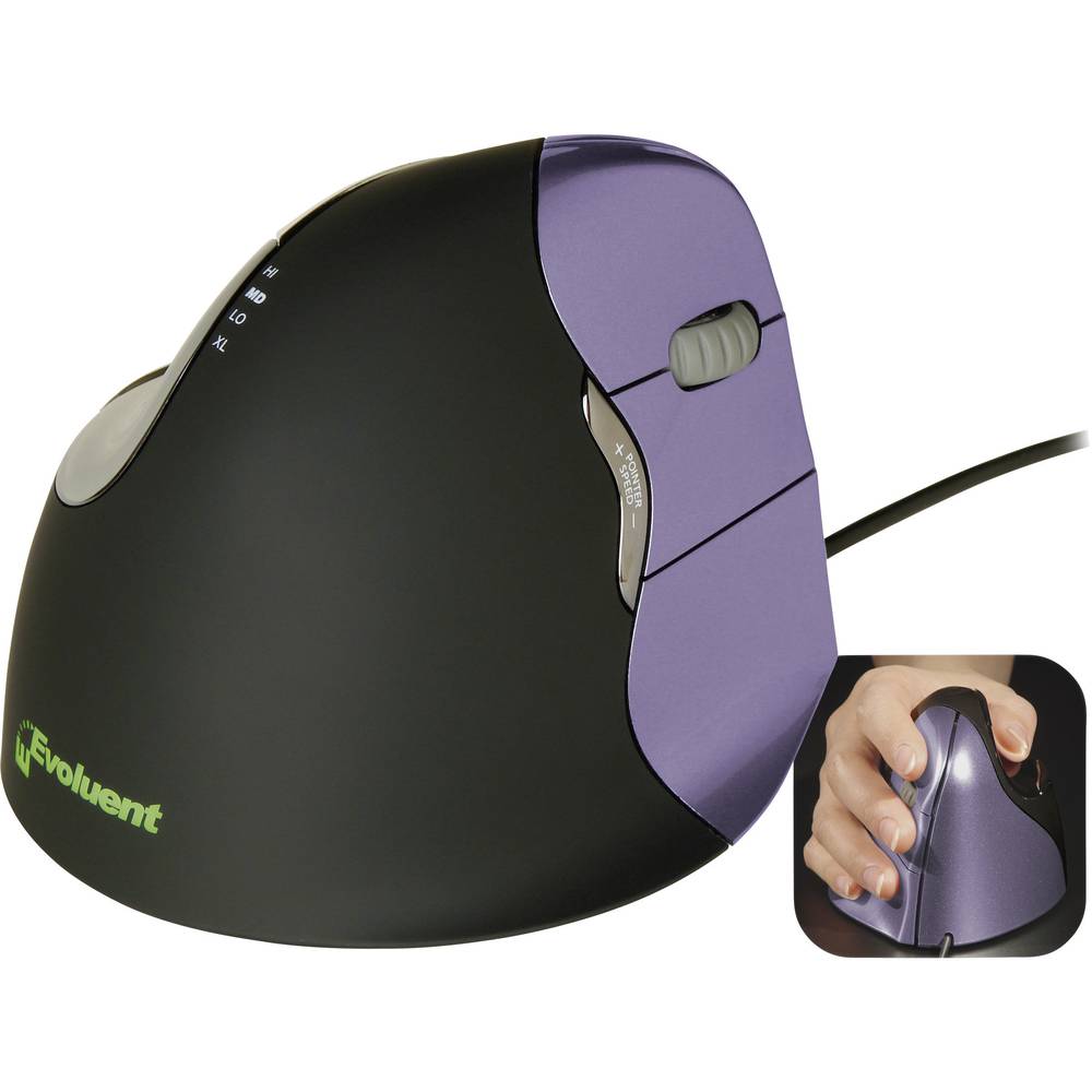 Image of Evoluent Vertical Mouse 4 VM4S Ergonomic mouse USB Optical Black Purple 6 Buttons 2800 dpi Ergonomic
