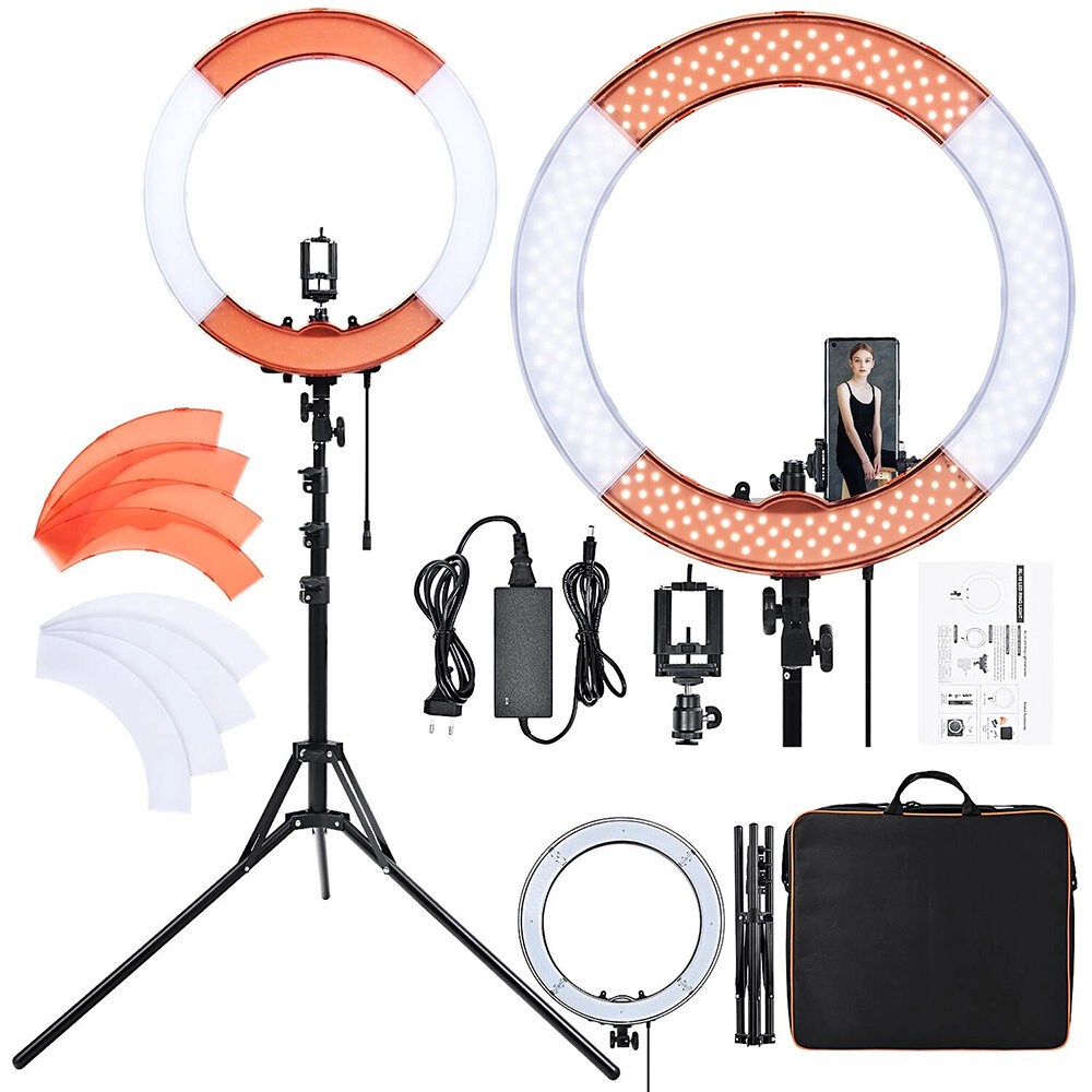 Image of FOSOTO RL-18 18 Inch Ring Light 55W 5500K LED Photography Lamp with Lighting Tripod Stand Phone Clip for Camera Phone Ma