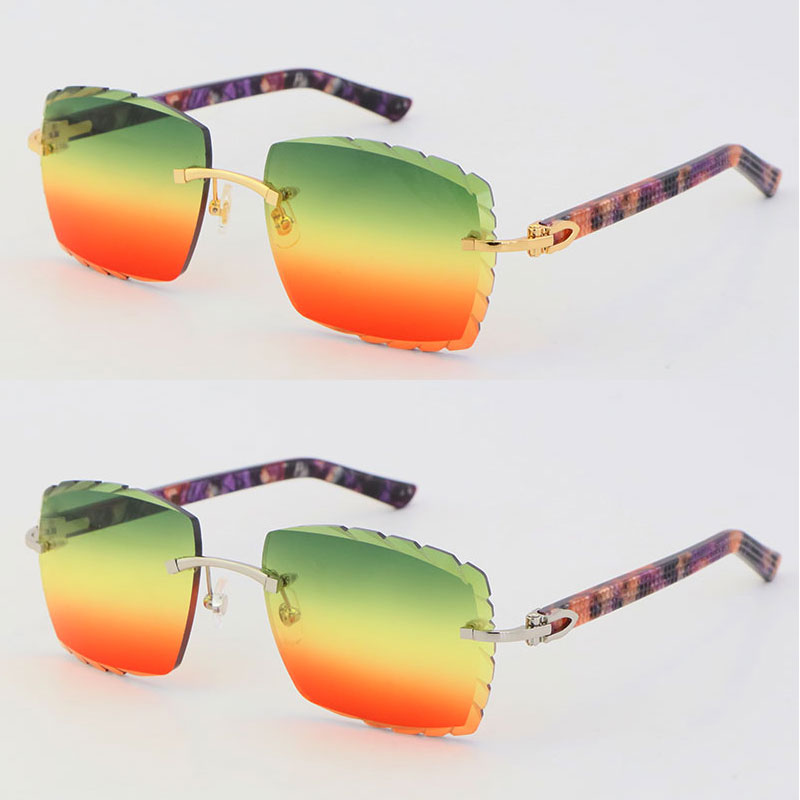 Image of Factory Wholesale Fashion Metal Rimless Sunglasses 3524012-A Glasses Marble Purple Plank High Quality Male and Female 18K Gold Metal Frame D