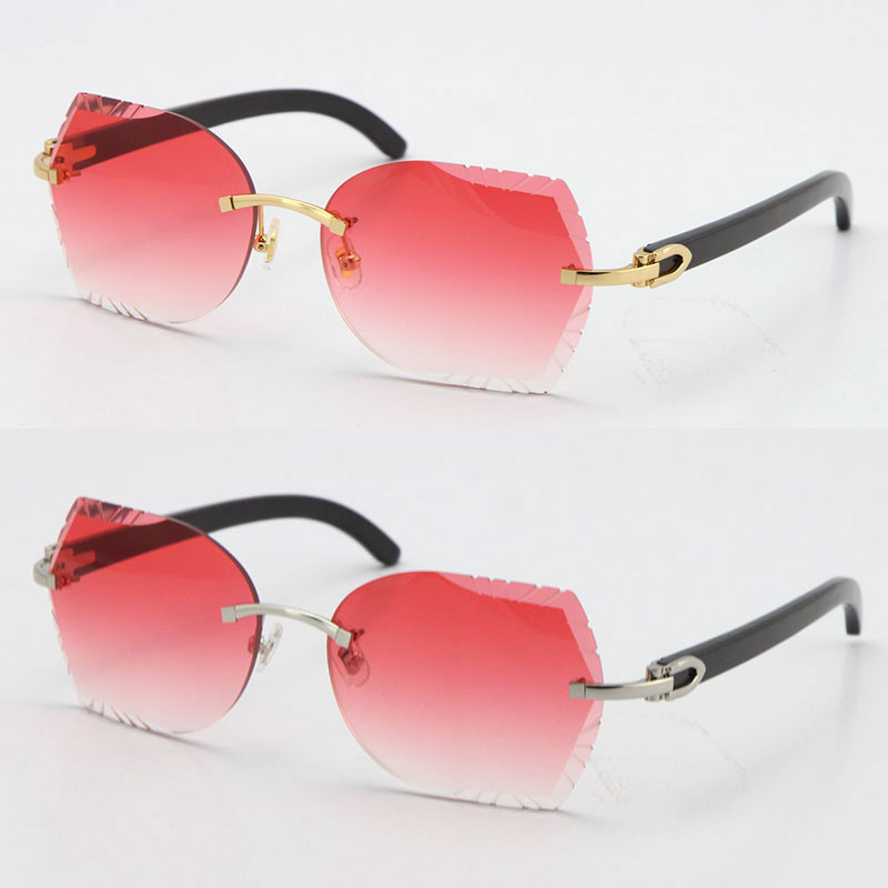 Image of Factory direct sale Rimless Black Buffalo Horn Sunglasses Carved Diamond Cut Lens Vintage Unisex luxuryÂ designer Glasses fashion C Decoratio