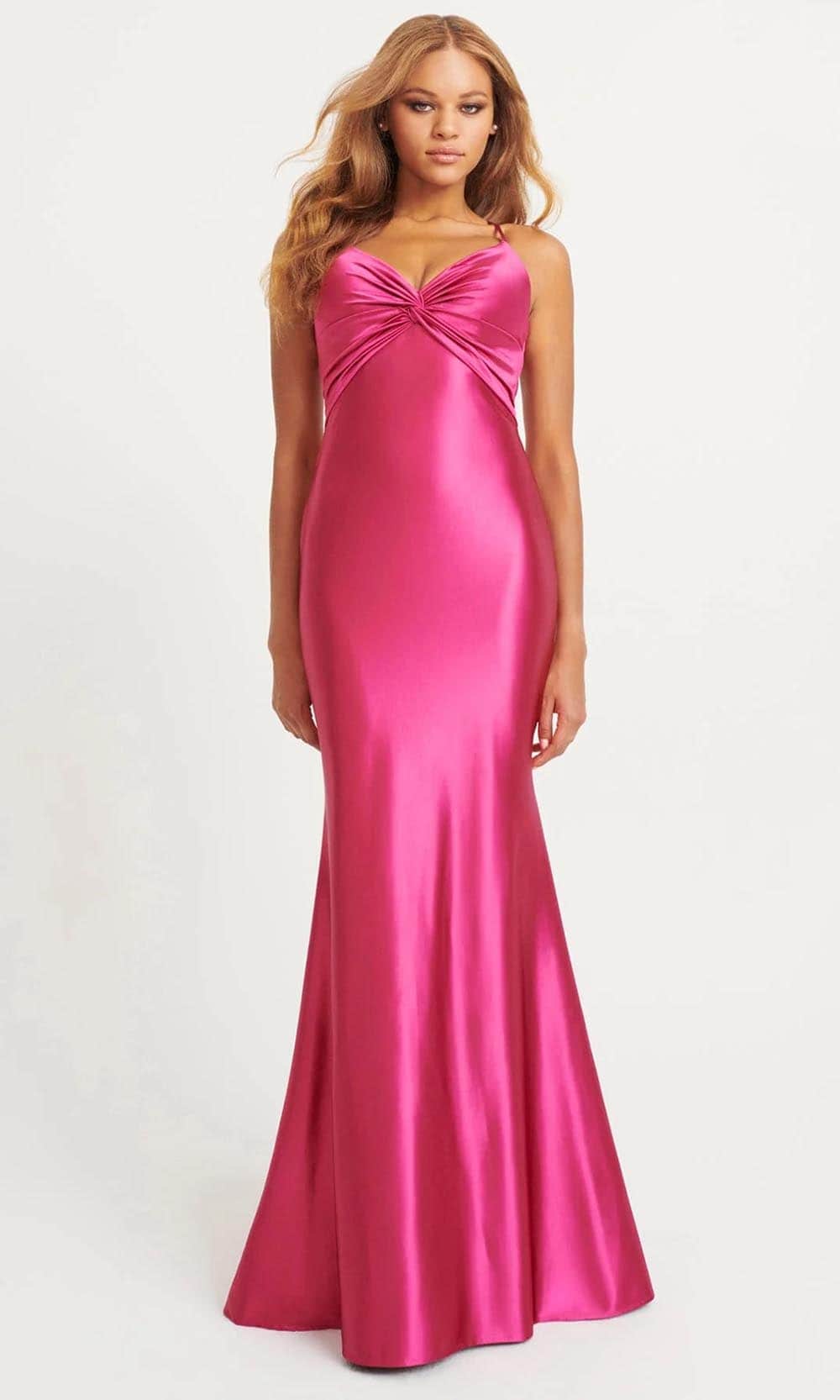 Image of Faviana 11034 - Knotted V-Neck Satin Prom Gown