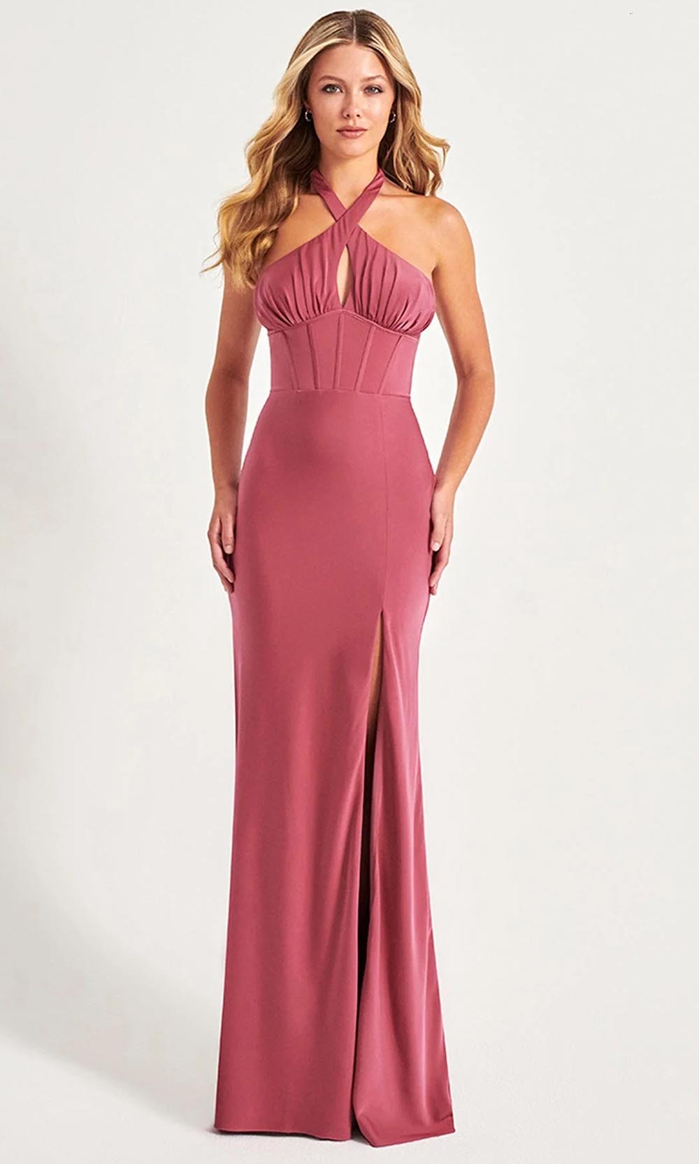 Image of Faviana 11065 - Ruched Crisscross Halter Prom Gown
