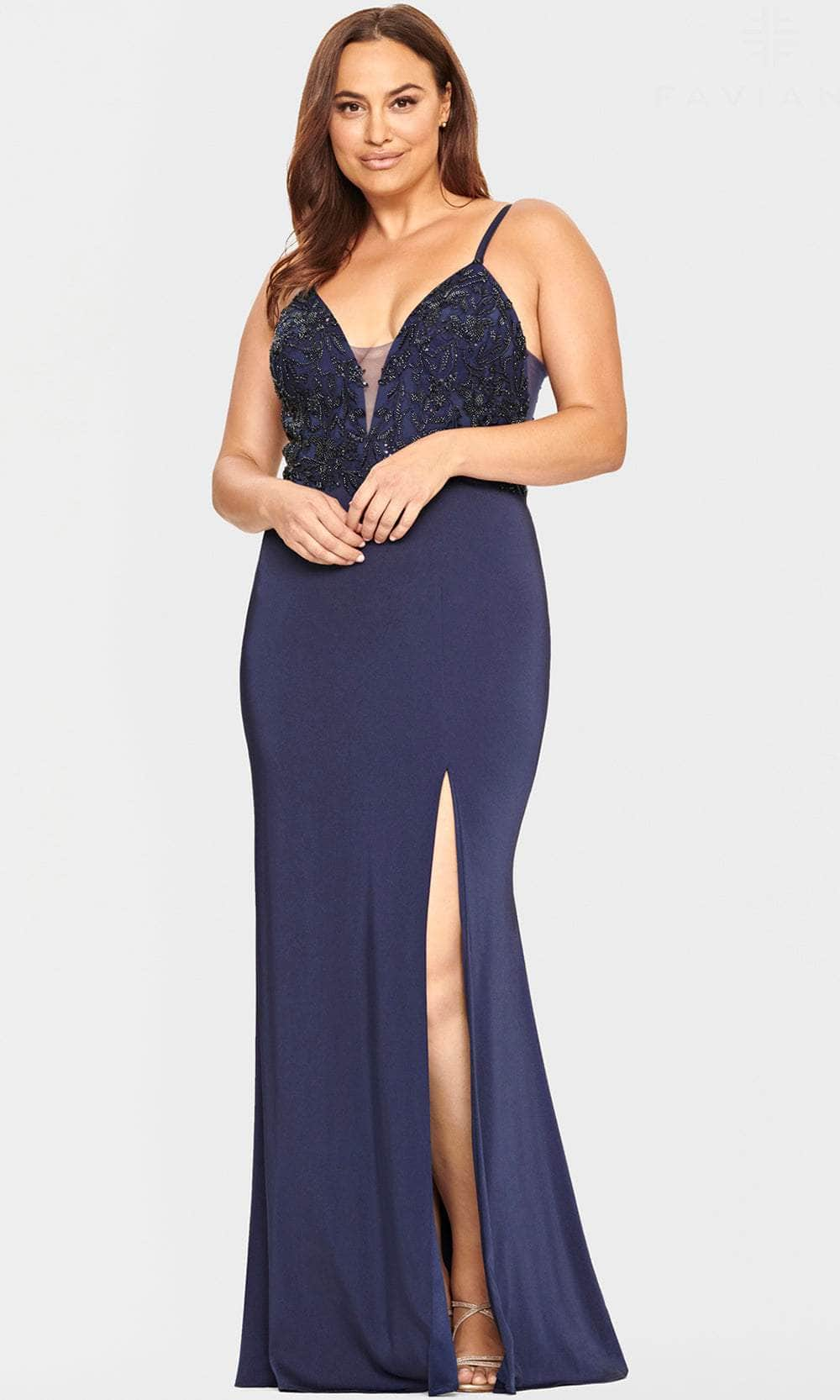 Image of Faviana 9536 - Beaded V-Neck Satin Prom Dress