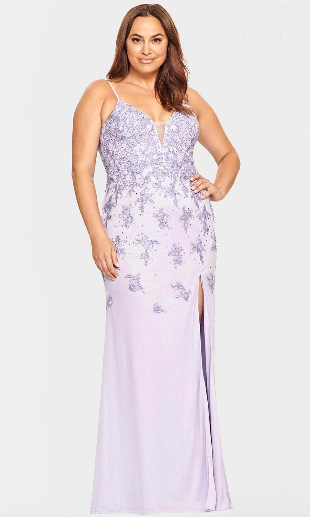 Image of Faviana 9539 - Embroidered Tulle Long Dress with Slit