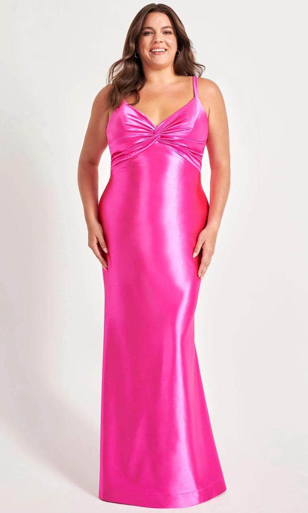 Image of Faviana 9549 - Knotted V-Neck Satin Prom Gown