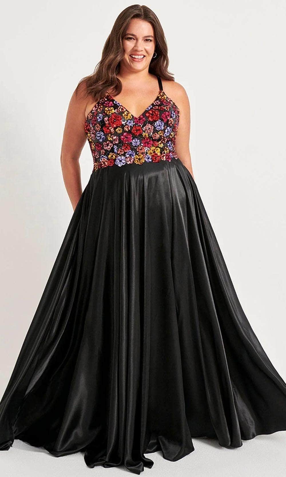 Image of Faviana 9558 - Floral Sequined V-Neck Prom Gown