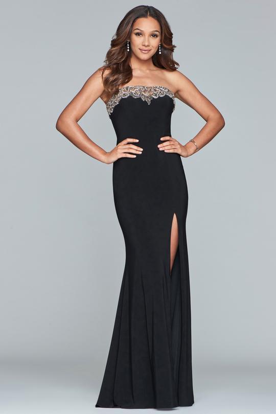Image of Faviana - S10200 Beaded Tulle Neckline Strapless Jersey Dress