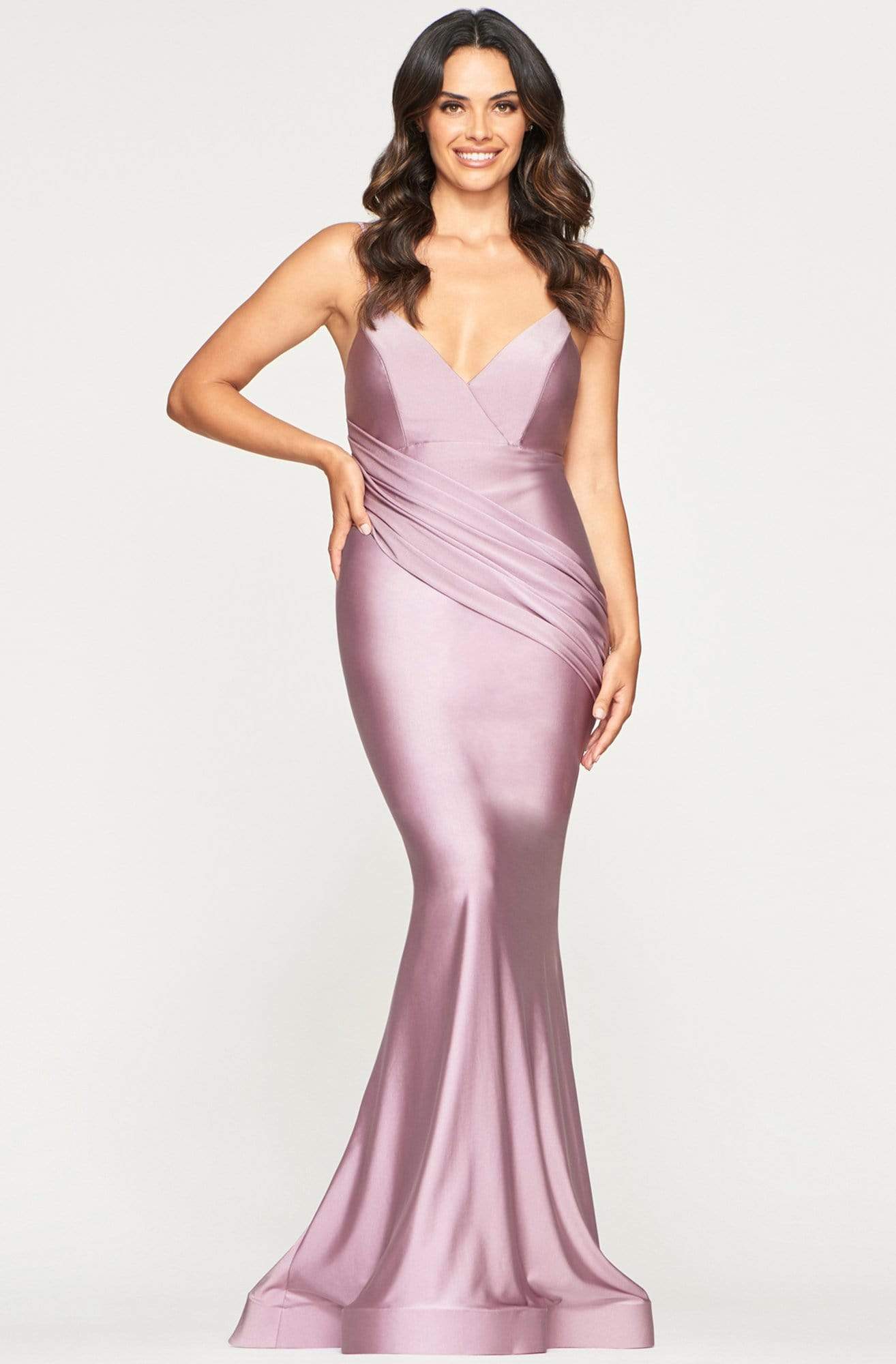 Image of Faviana - S10212 Sleek Plunging V-neck Trumpet Dress