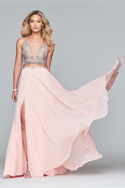 Image of Faviana - S10244 Two-Piece Crystal-Crusted Chiffon Gown