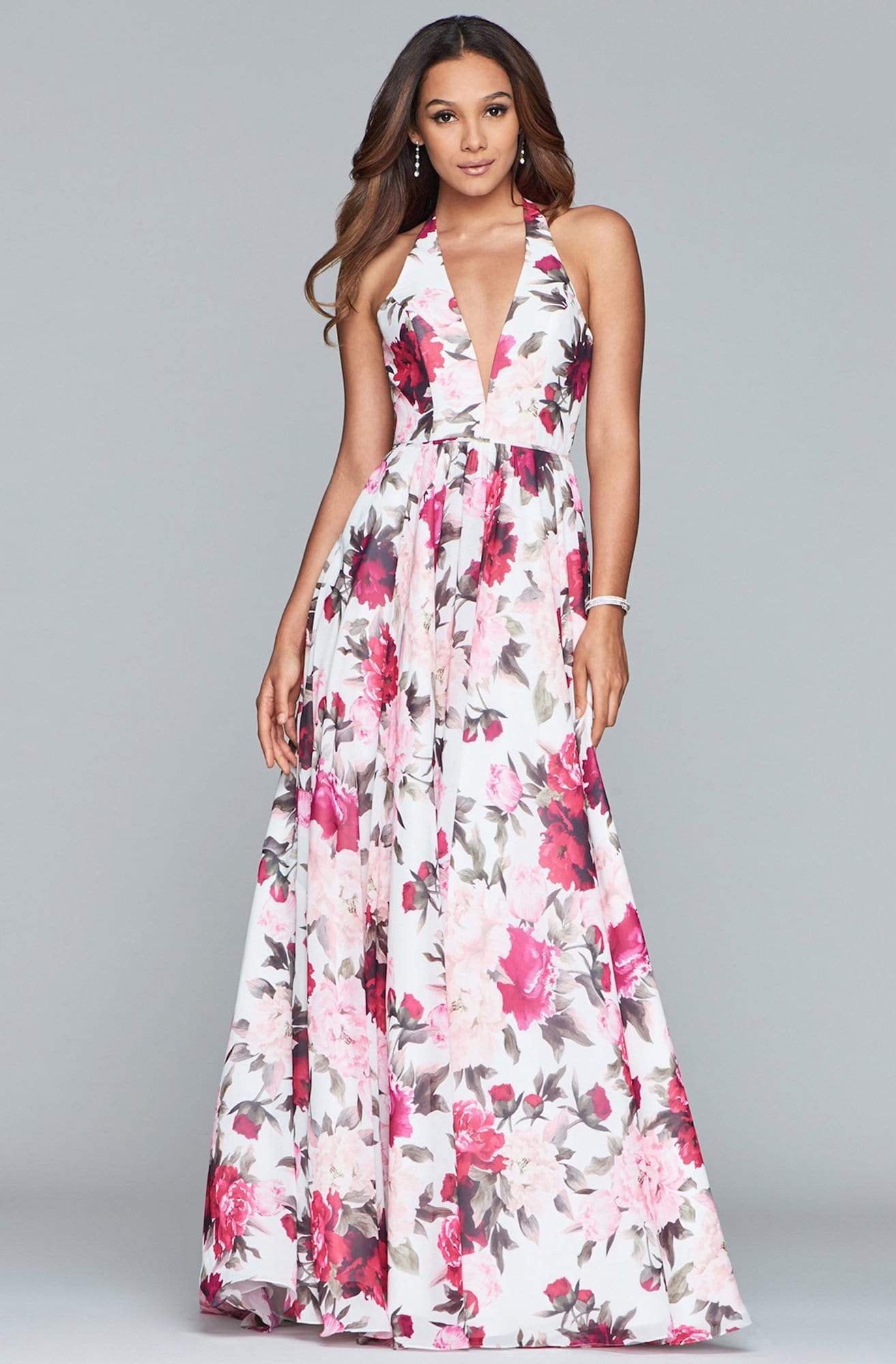 Image of Faviana - S10278 Floral Halter A-Line Evening Gown