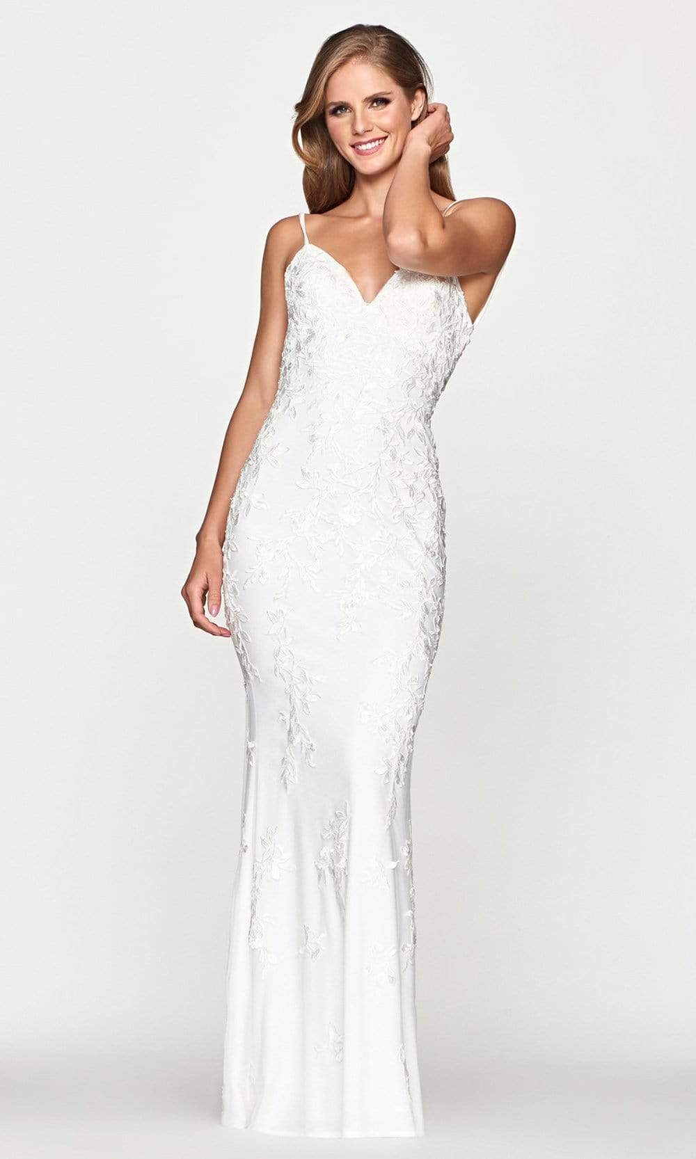 Image of Faviana - S10508 V-Neck Sheath Evening Dress