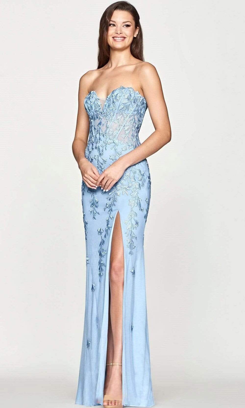 Image of Faviana - S10664 Embroidered Sweetheart High Slit Gown