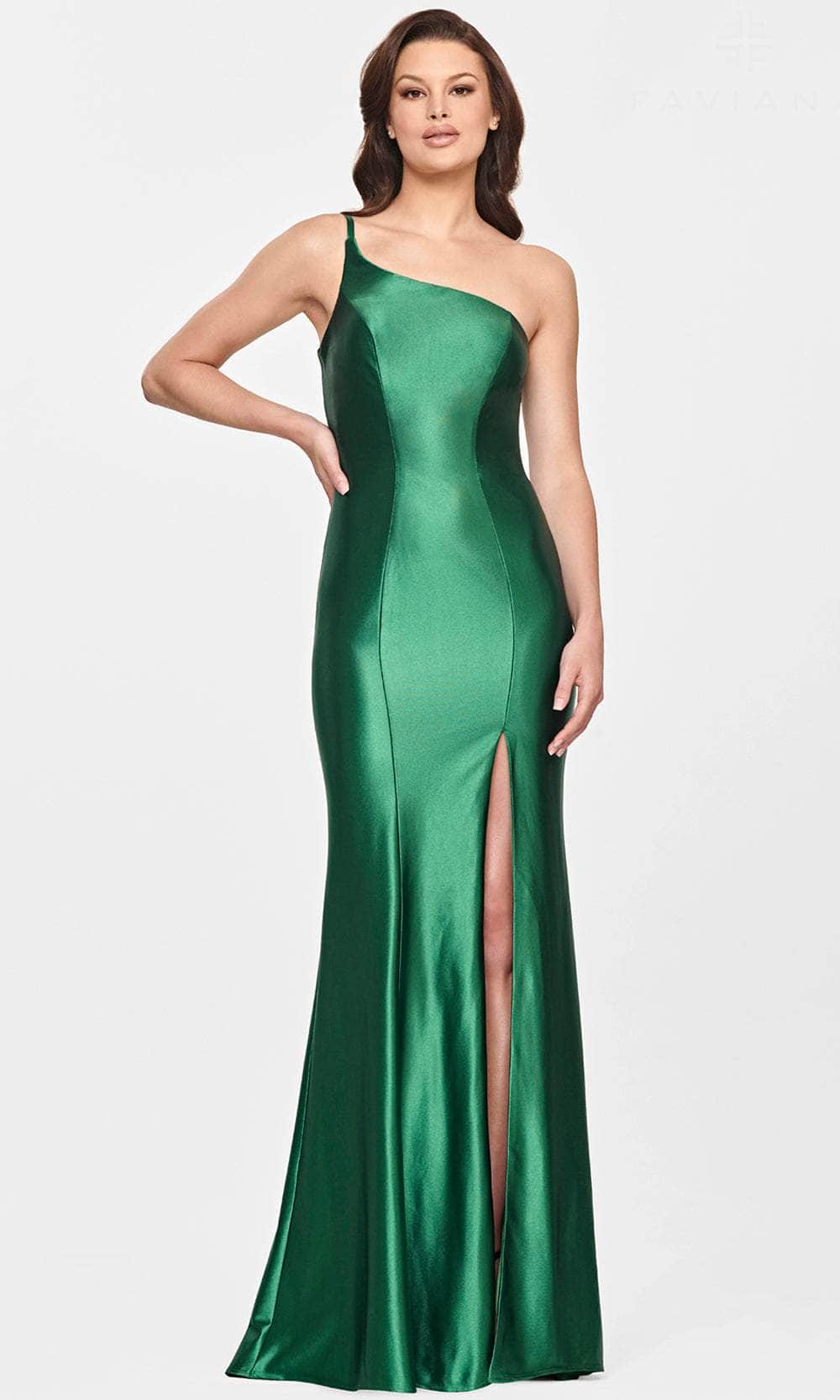 Image of Faviana S10811 - Asymmetric Neck Seamed Evening Gown