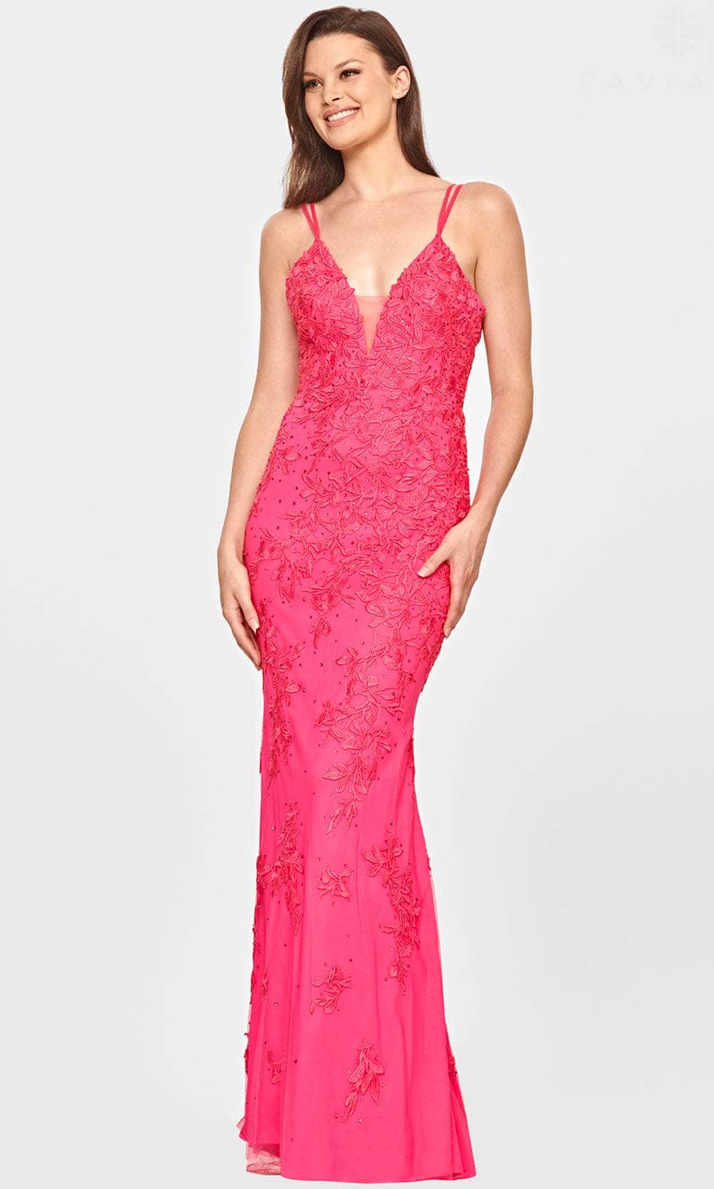 Image of Faviana S10813 - Laced V-Neck Evening Dress