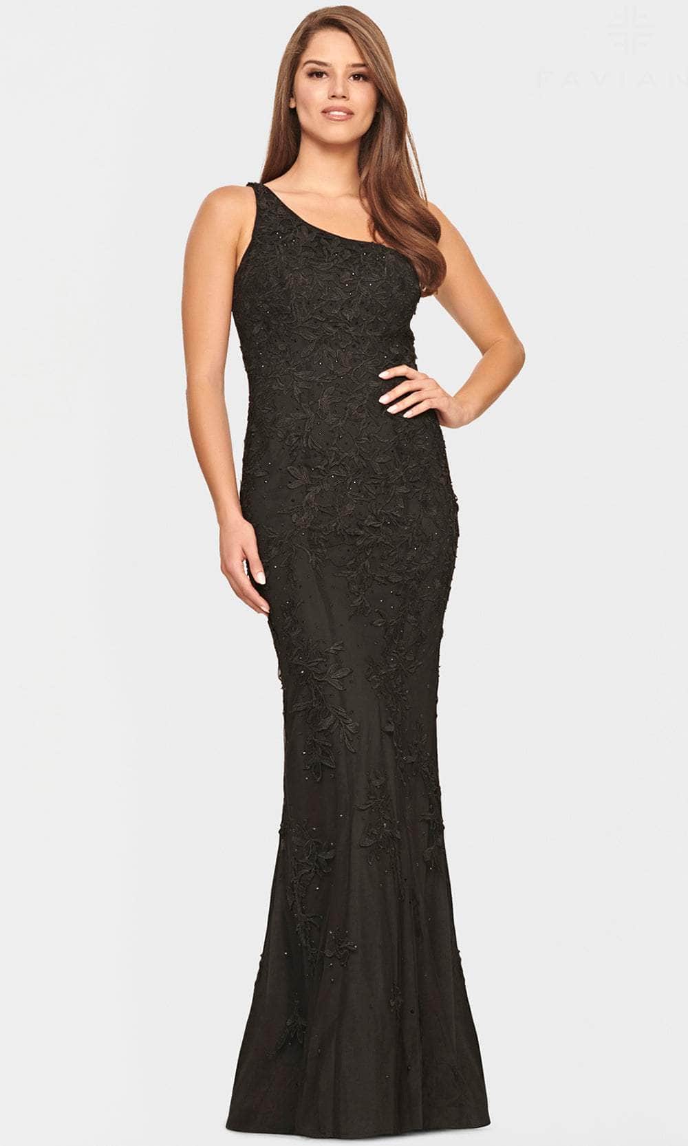 Image of Faviana S10822 - Asymmetric Lace Appliqued Prom Gown