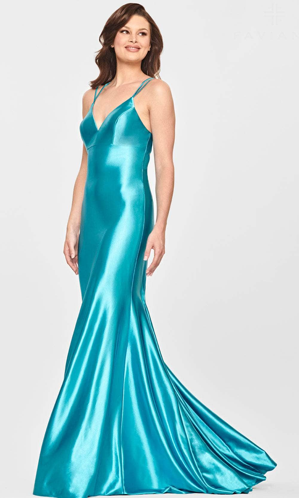 Image of Faviana S10836 - Satin V-Neck Evening Dress