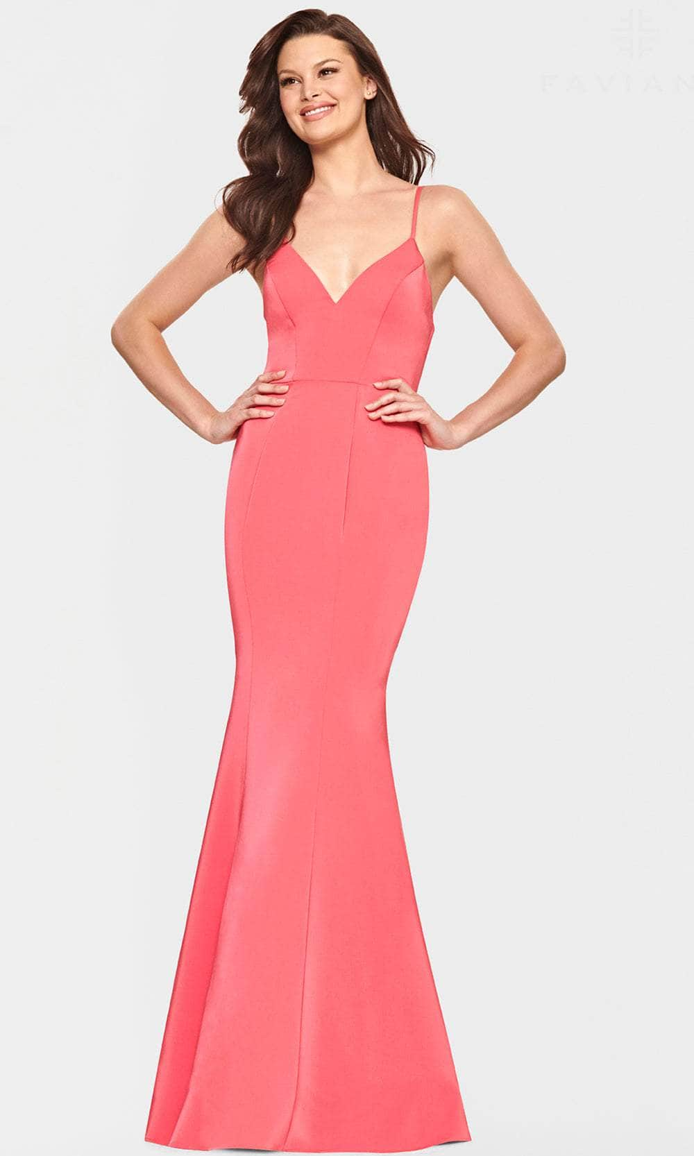 Image of Faviana S10846 - V-Neck Satin Evening Dress