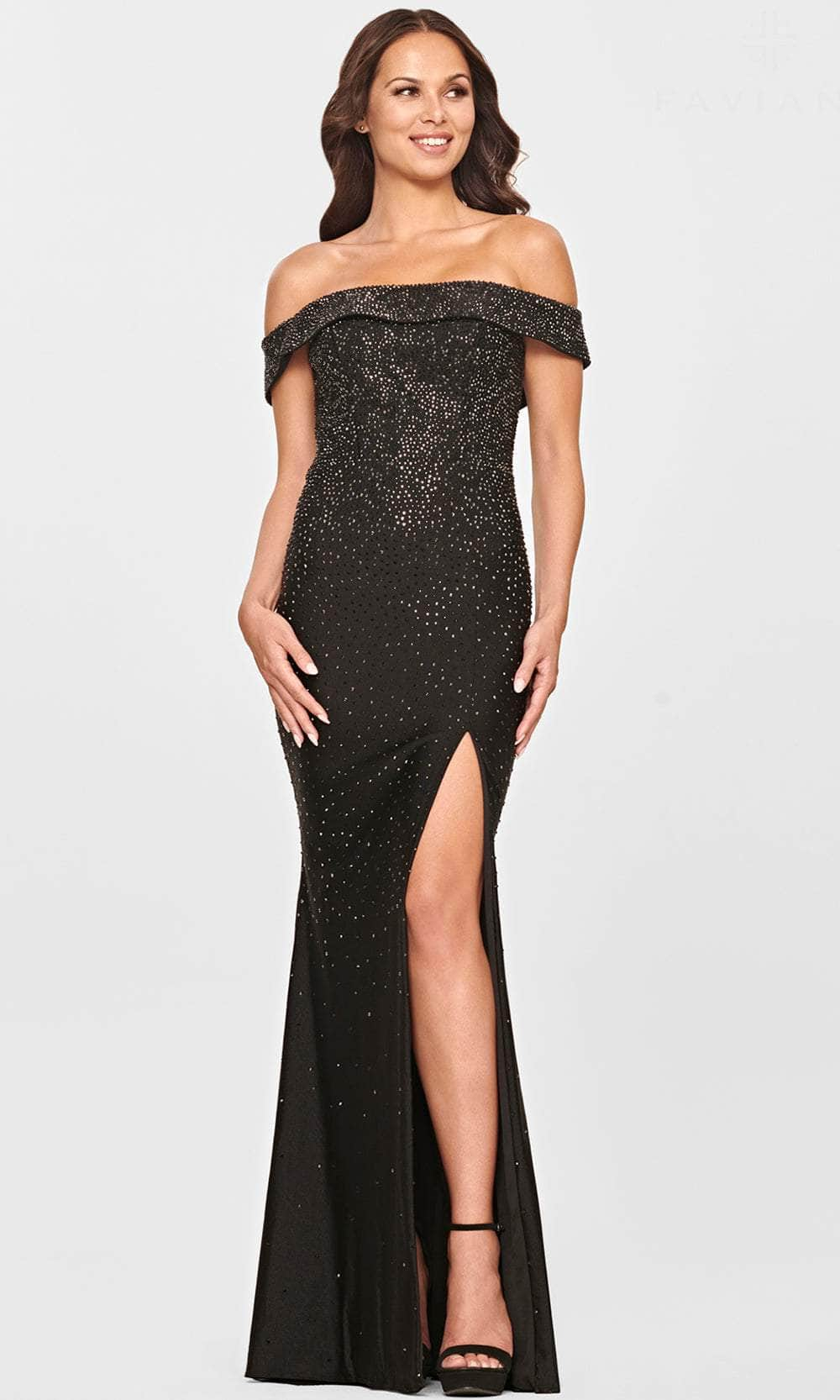 Image of Faviana S10850 - Beaded Off-Shoulder Evening Dress