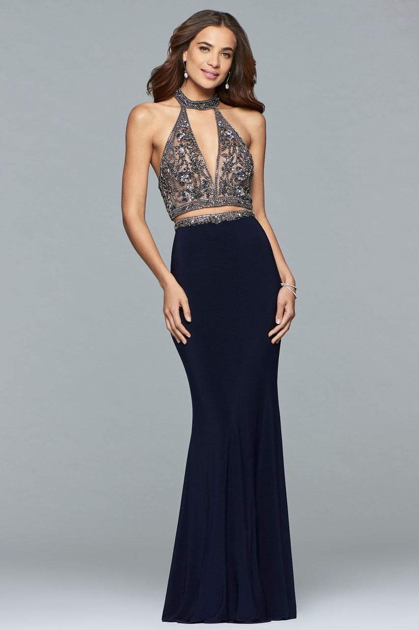 Image of Faviana - s10003 Two Piece Halter Trumpet Dress
