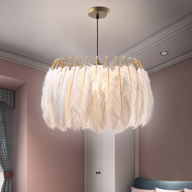 Image of Feather Pendant Lamp Nordic Light Bedroom Pendant Lights Modern Living Room Lamps Clothing Store Net Red diningroom Decorative Hanging Lighting