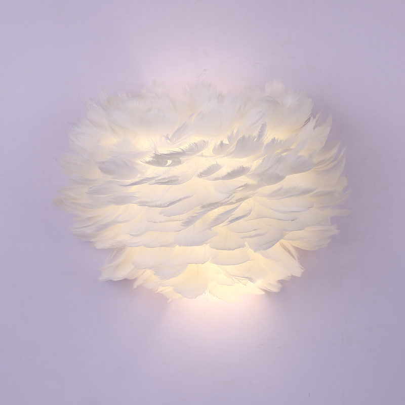 Image of Feather Wall Lamp Bedroom Wedding Room Bedside Light Aisle Stair Wall LightS Nordic Creative led Lighting Postmodern Warm Romantic Art Lamps