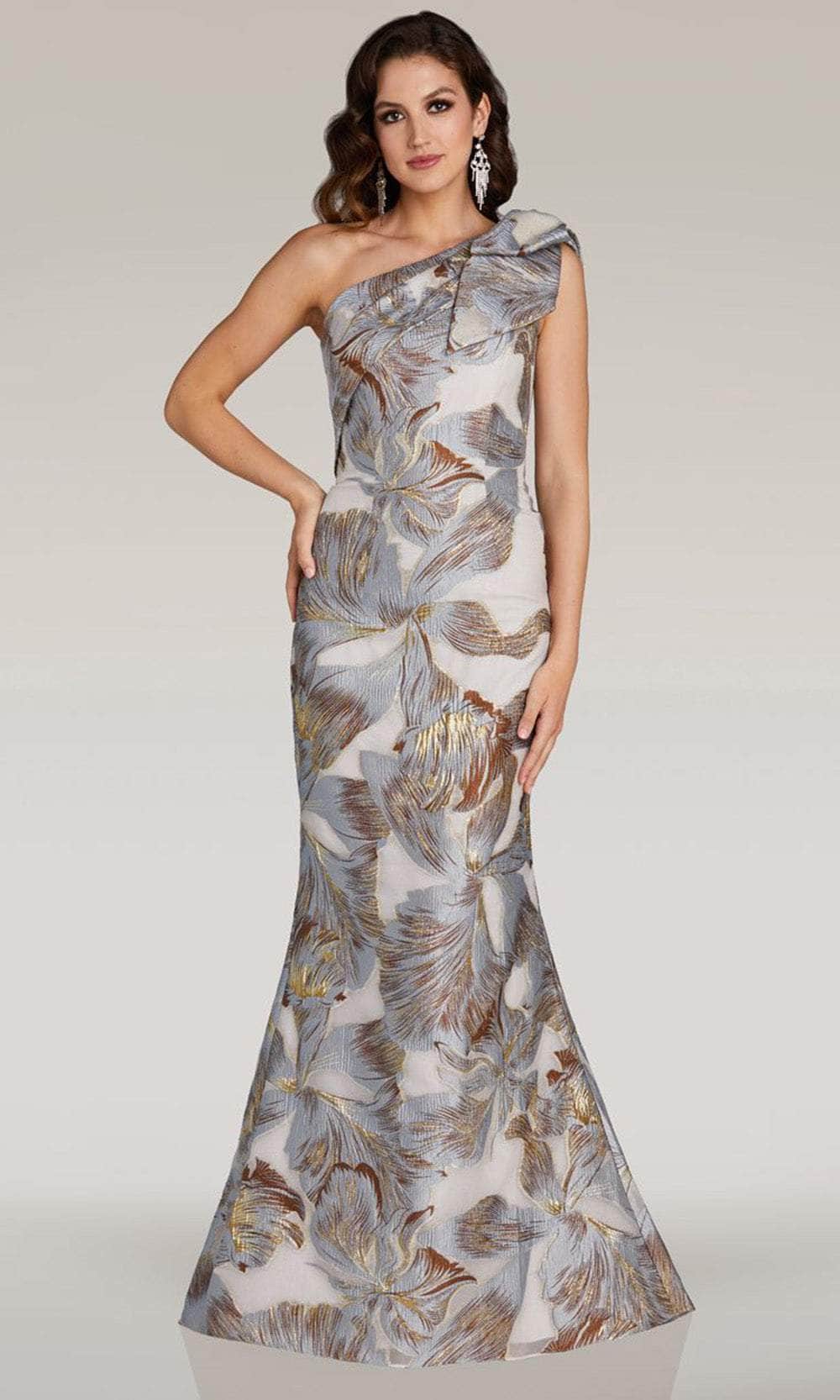 Image of Feriani Couture 18359 - Floral Print One Shoulder Evening Gown