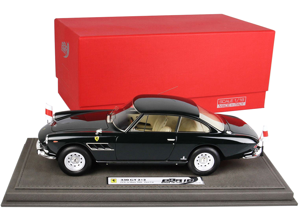 Image of Ferrari 330 GT 22 Series Pace Car Black 24 Hours of Le Mans (1966) with DISPLAY CASE Limited Edition to 199 pieces Worldwide 1/18 Model Car by BBR