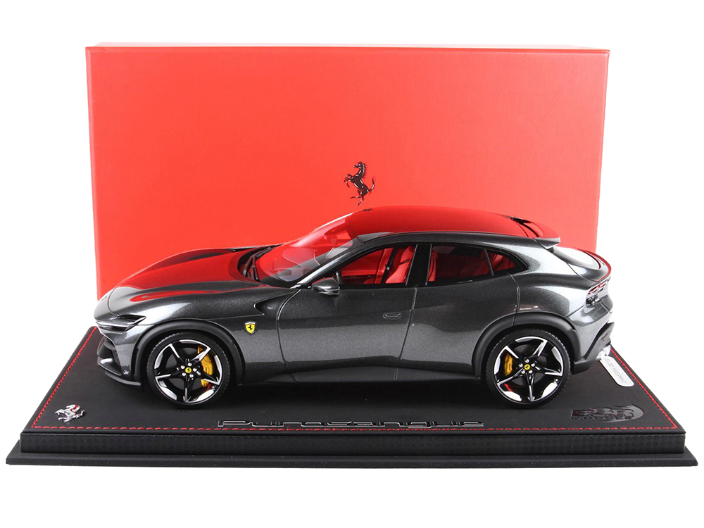 Image of Ferrari Purosangue Grigio Silverstone Gray Metallic with DISPLAY CASE Limited Edition to 100 pieces Worldwide 1/18 Model Car by BBR