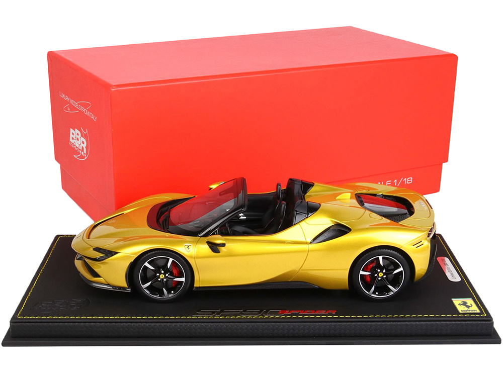 Image of Ferrari SF90 Spider Convertible Giallo Montecarlo Yellow with DISPLAY CASE Limited Edition to 200 pieces Worldwide 1/18 Model Car by BBR