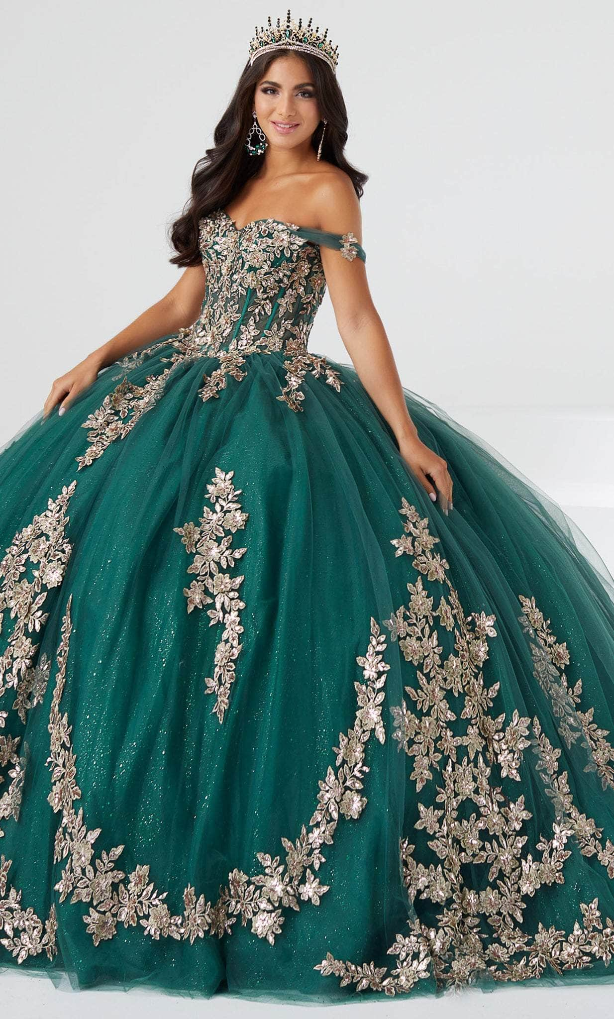 Image of Fiesta Gowns 56461 - Floral Appliqued Quinceanera Dress