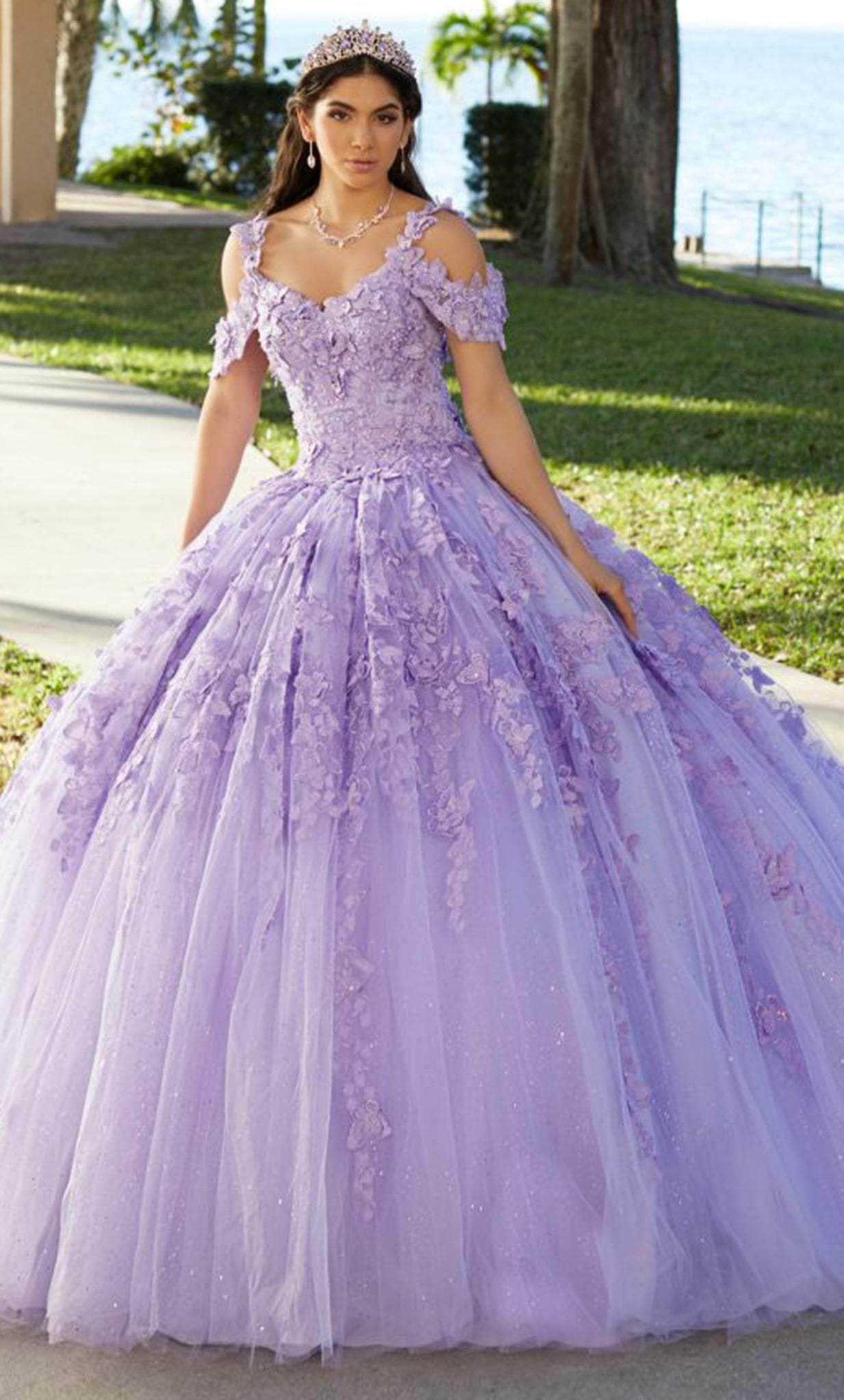 Image of Fiesta Gowns 56482 - Floral Applique Tulle Ballgown