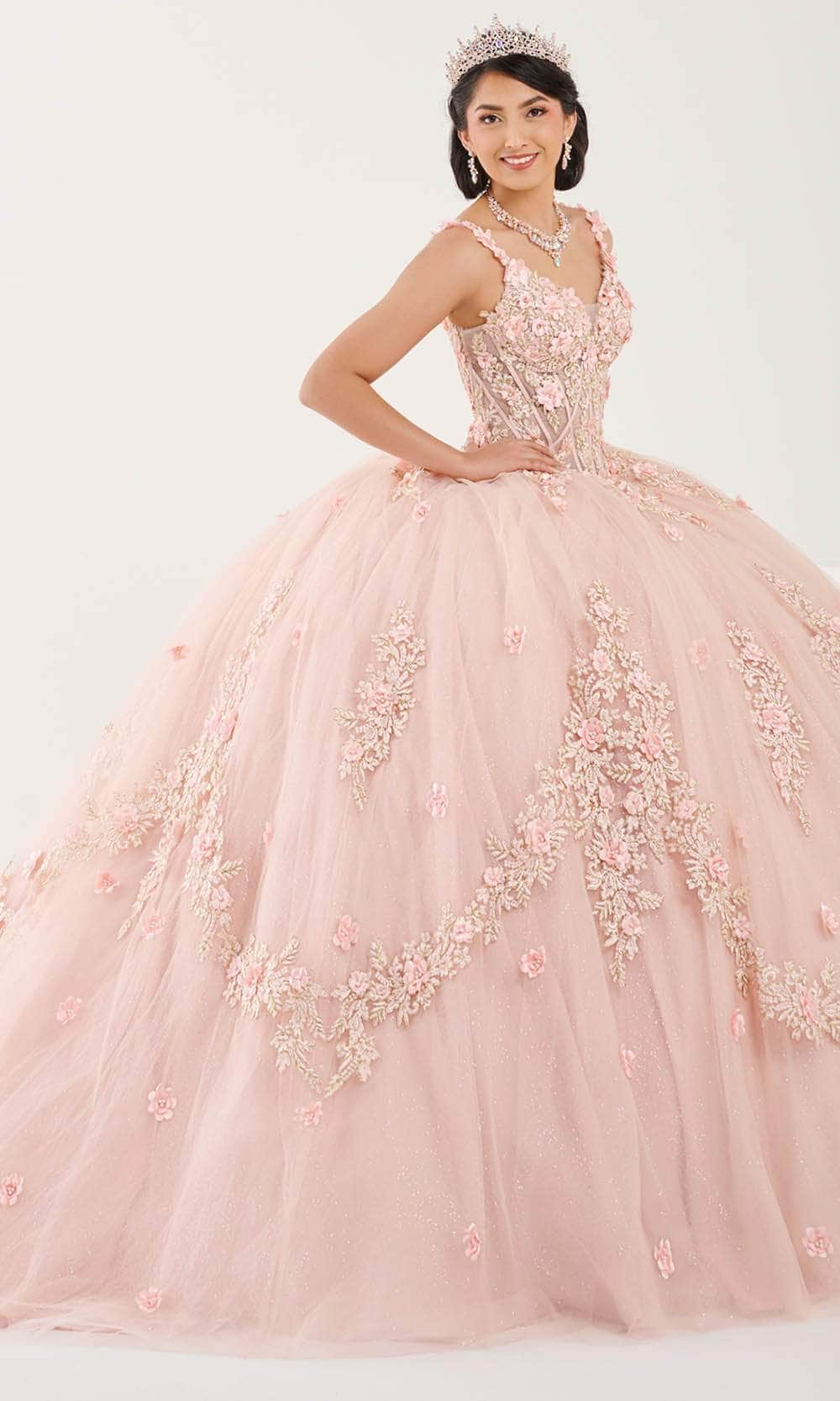 Image of Fiesta Gowns 56498 - V-Neck Lace Applique Ballgown