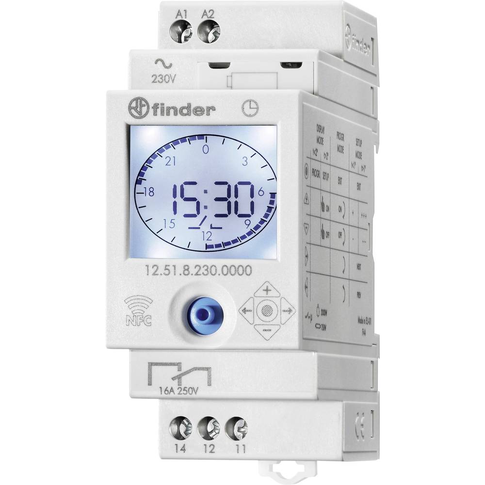 Image of Finder DIN rail mount timer Operating voltage: 230 V AC 125182300000 1 change-over 16 A 250 V AC Weekday settings