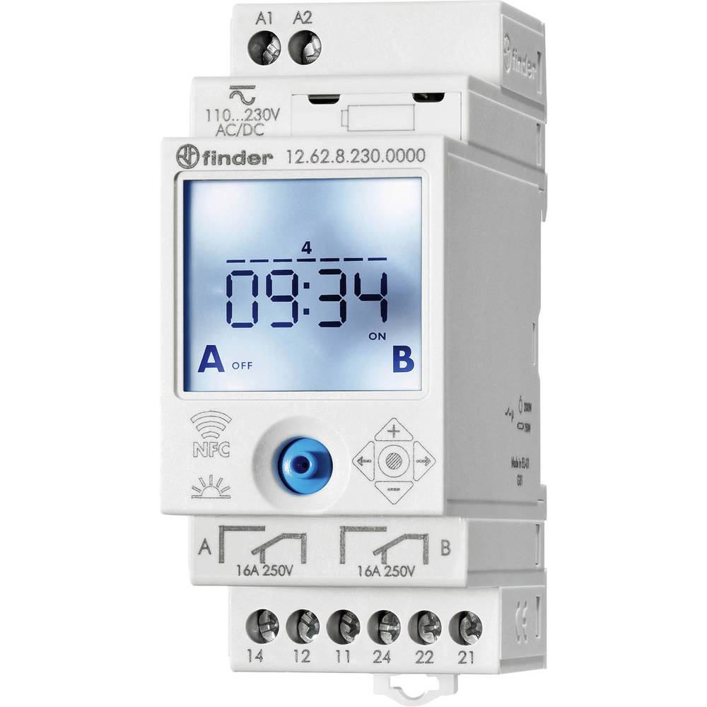 Image of Finder DIN rail mount timer Operating voltage: 230 V DC 230 V AC 126282300000 2 change-overs 16 A 250 V AC Week