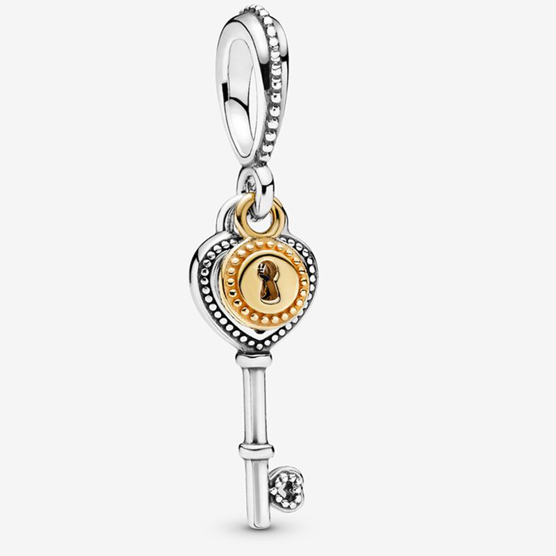 Image of Fit Pandora Bracelet Charm 100% 925 Silver Heart-Shaped Key Dangle Style Charms Beads Bracelets Bangle Gift DIY Jewelry Original LOGO