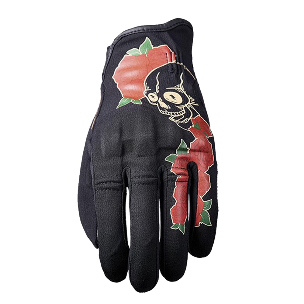 Image of Five Flow Woman Skull&Roses Gloves Black Red Größe L