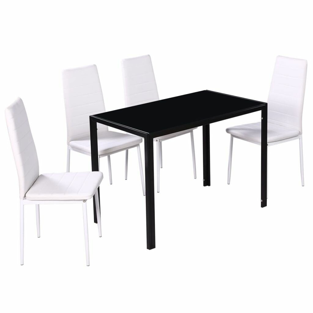 Image of Five Piece Dining Table and Chair Set Black and White