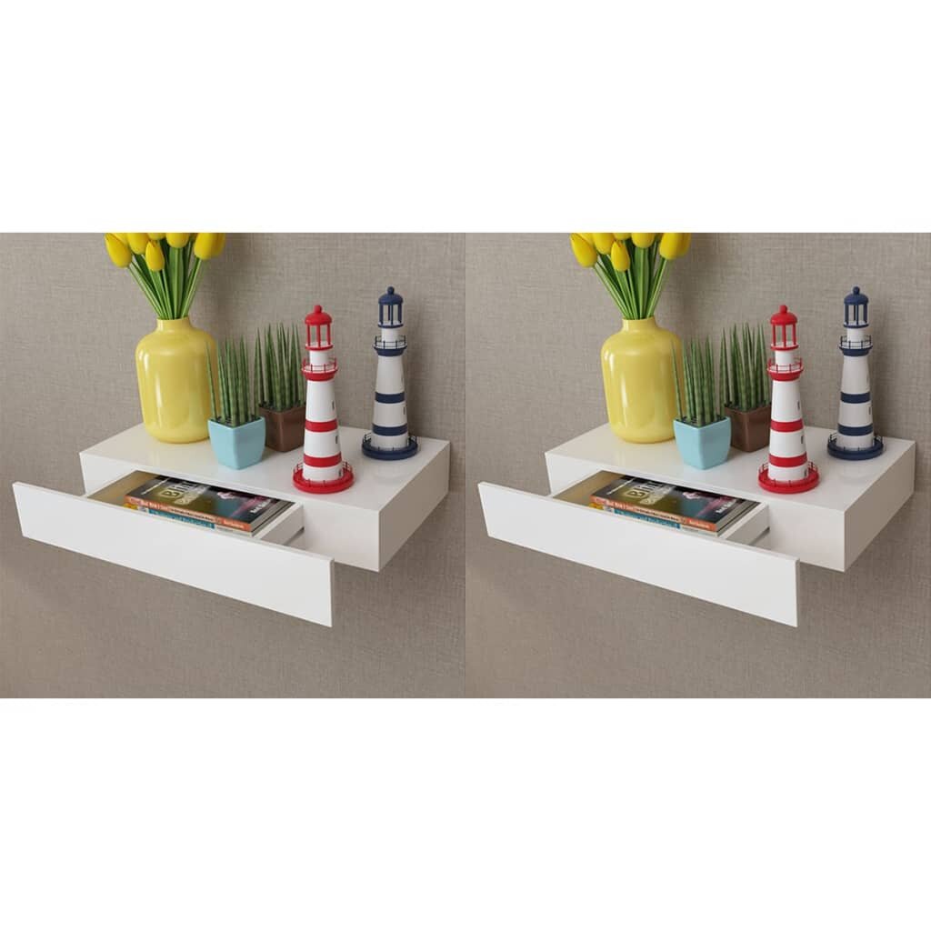 Image of Floating Wall Shelves with Drawers 2 pcs White 189"