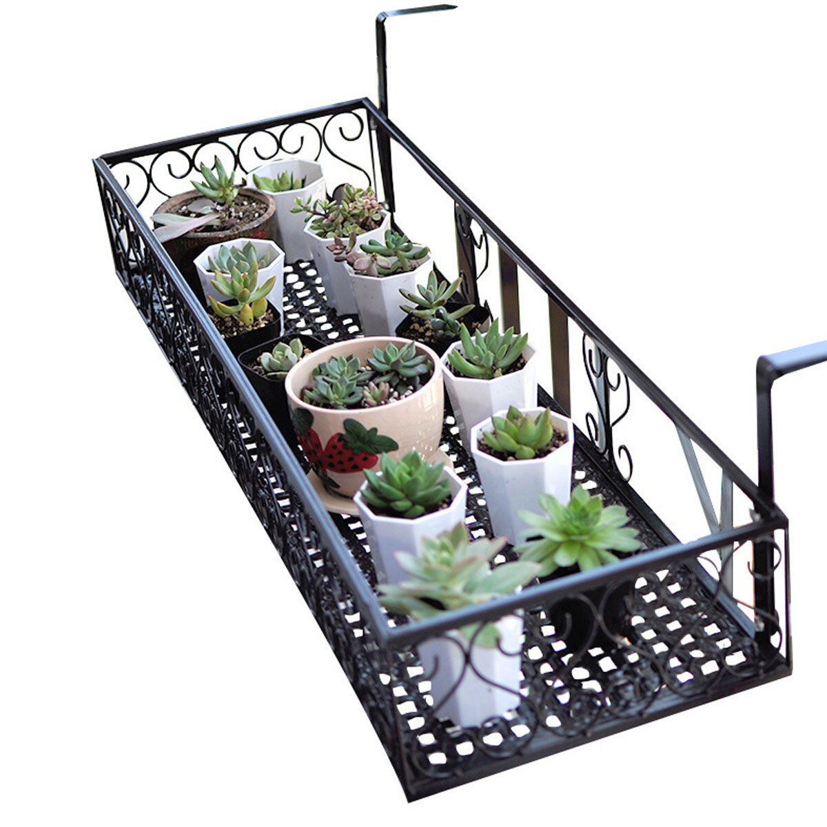 Image of Flower Pot Stand Rack-mounted Balcony Wrought Iron Hanging for Home