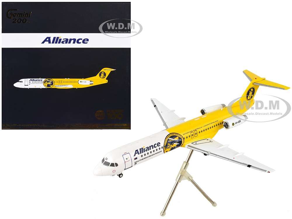 Image of Fokker F100 Commercial Aircraft "Alliance Airlines" White and Yellow "Gemini 200" Series 1/200 Diecast Model Airplane by GeminiJets