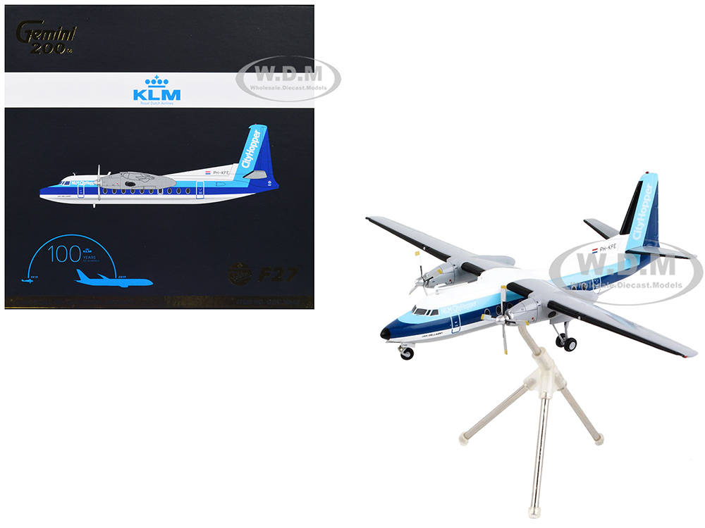 Image of Fokker F27 Commercial Aircraft "Royal Dutch Airlines CityHopper" White with Blue Stripes "Gemini 200" Series 1/200 Diecast Model Airplane by GeminiJe