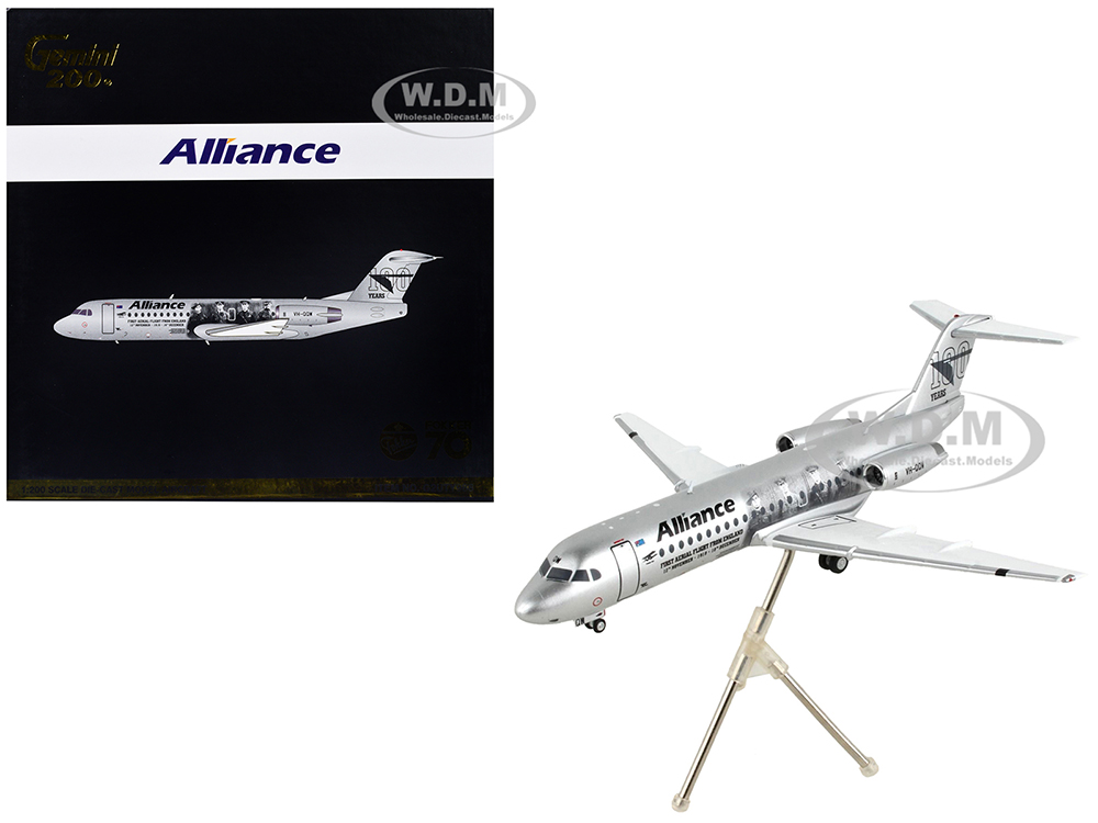 Image of Fokker F70 Commercial Aircraft "Alliance Airlines - 100 Years First Flight from England" Silver Metallic "Gemini 200" Series 1/200 Diecast Model Airp