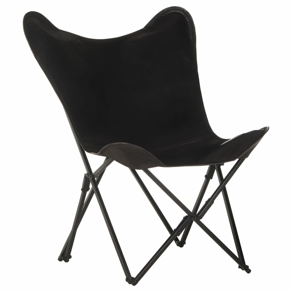Image of Foldable Butterfly Chair Black Real Leather