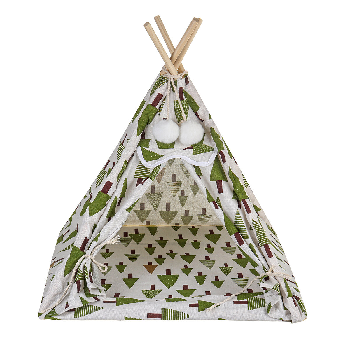 Image of Foldable Linen Pet Bed Tent Dog House Bed Washable Puppy Cat Play Indoor Teepee Mat