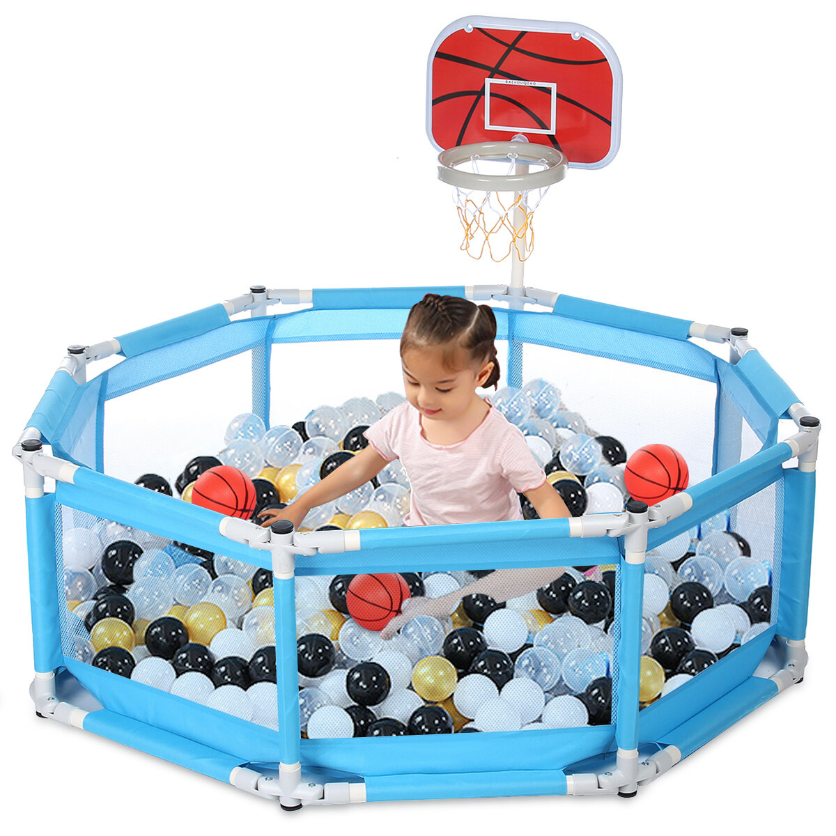 Image of Foldable Portable Baby Playpen Square Children Toddler Kids Safety Fence Indoor Outdoor Play Pen Ocean Portable Ball Pit