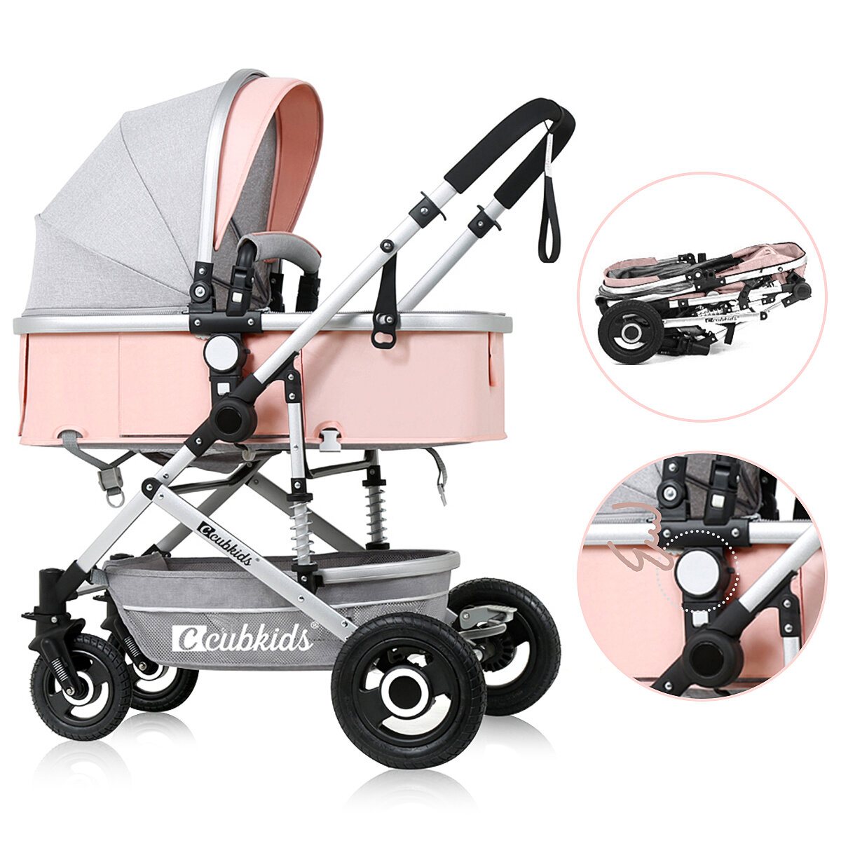 Image of Folding Aluminum Infant Baby Stroller Kids Foldable Pushchair Bassinet and Car Baby Stroller