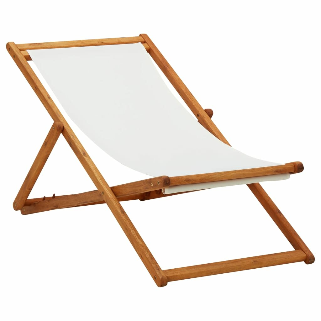 Image of Folding Beach Chair Eucalyptus Wood and Fabric Cream White